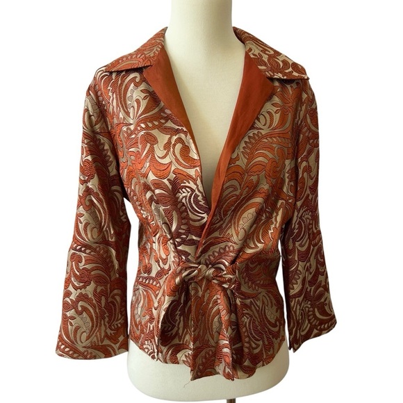 GIGI CLARK COUTURE JACKET 3-M SILK BLD BROCADE FITTED TIE FRONT ELEGANT PAISLEY - Picture 1 of 12